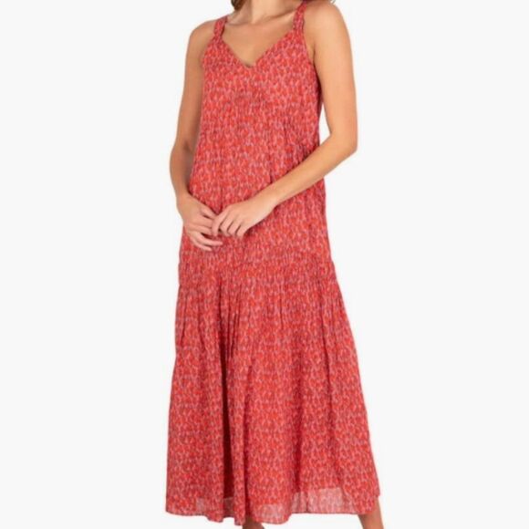 Joie Tiered Sleeveless Tea Rose Tiered Maxi Cheetah Print Red Sun Dress size XS - Picture 1 of 11